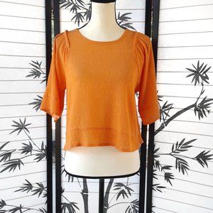ZARA Orange Crinkle Crepe 1/2 Sleeve Boxy Crop Top